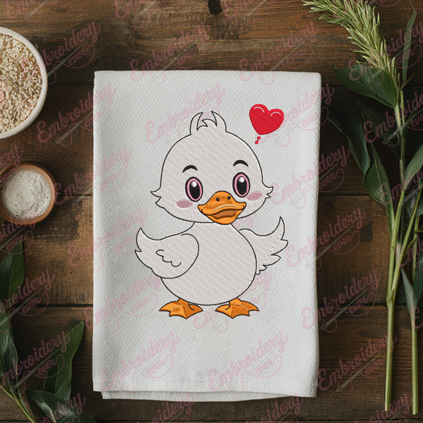 Cute Duck Feel In Love Embroidery Design