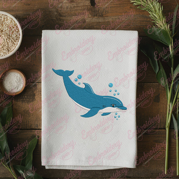 Dolphin With Bubbles Embroidery Design