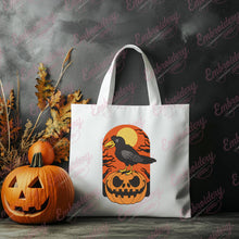 Halloween Raven and Pumpkin Embroidery Design