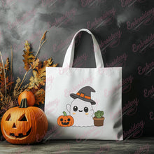 Cute Halloween Ghost With Pumpkin And Cactus Embroidery Design