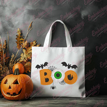 Halloween Boo With Bat Spider Embroidery Design