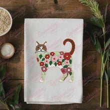 Tropical Flowers Cat Embroidery Design