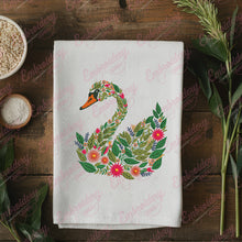 Tropical Leaves And Flowers Swan Embroidery Design