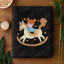 Funny Girl Playing on Toy Horse Embroidery Design