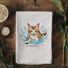 Playful Cute Cat In Water Embroidery Design