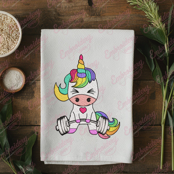 Unicorn Weightlifting Embroidery Design