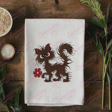 Fluffy Brown Cat With Flower Embroidery Design
