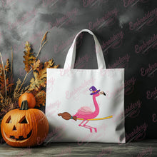 Flamingo Halloween Witch and Broomstick Embroidery Design