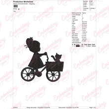 Little Girl Cycling With Cat Embroidery Design