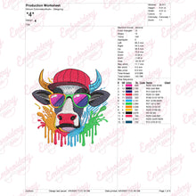 Color Splash Cow Head Embroidery Design