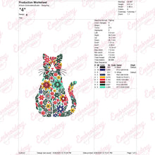Colorful Botanical Kitty Cat Embroidery Design