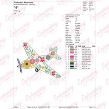 Floral Airplane Linart Embroidery Design