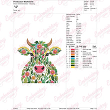 Tropical Leaves And Flowers Cow Head Embroidery Design