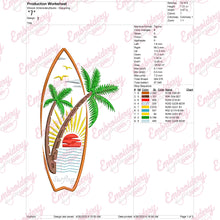 Palm Tree Surfboard Embroidery Design