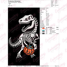 Halloween T-Rex Dinosaur Skeleton with Pumpkin Embroidery Design