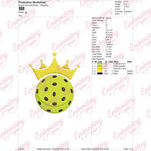 Pickleball With Crown Embroidery Design