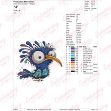Colorful Cartoon Bird With Large Eyes Embroidery Design