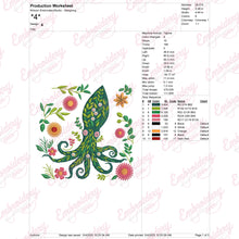 Floral Squid Fish Embroidery Design