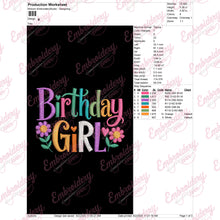 Birthday Girl Text Embroidery Design