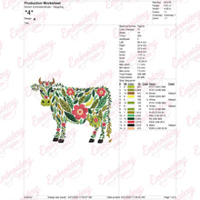 Tropical Leaves And Flowers Cow Embroidery Design