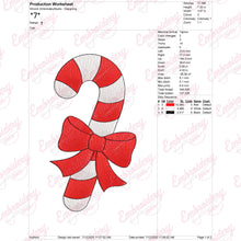 Christmas Candy Cane With Bow Embroidery Design