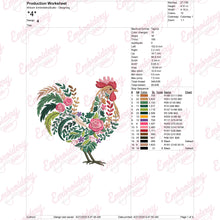 Colorful Botanical Rooster Embroidery Design