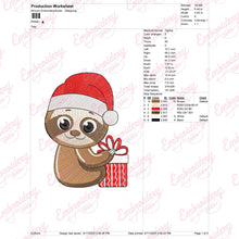 Christmas Sloth With Gift Embroidery Design