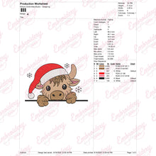 Christmas Highland Cow Embroidery Design