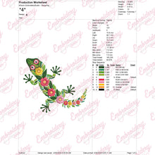 Colorful Botanical Gecko Embroidery Design