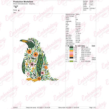 Colorful Botanical Penguin Embroidery Design