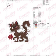 Fluffy Brown Cat With Flower Embroidery Design