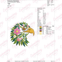 Eagle Head Leaves And Flowers Embroidery Design