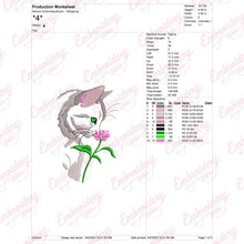 Cat Sniffing Flower Embroidery Design