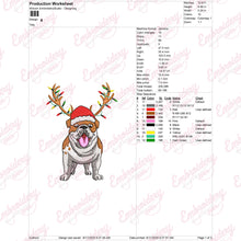 Christmas English Bulldog Reindeer Dog Embroidery Design