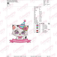 Birthday Girl Kitten Embroidery Design