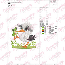 Stork Holding A Frog Embroidery Design