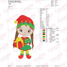Christmas Elf Girl With Gift Embroidery Design