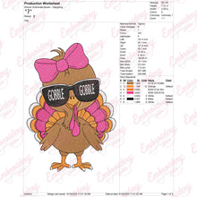 Thanksgiving Gobble Girl Bow Turkey Embroidery Design