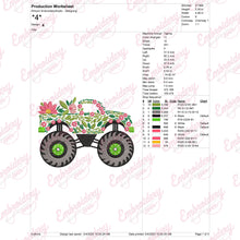Floral Monster Truck Embroidery Design