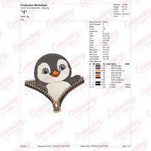 Cartoon Penguin With Zippers Embroidery Design
