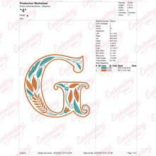 Floral Alphabet Letter G Embroidery Design