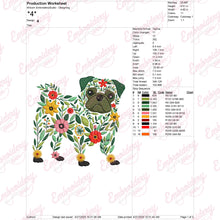 Colorful Botanical Pug Embroidery Design