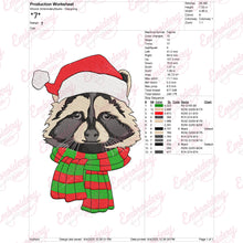 Christmas Raccoon Head Embroidery Design