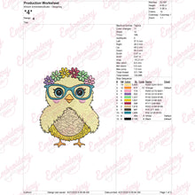 Glasses Chicken With Flowers Machine Embroidery File