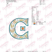 Floral Alphabet Letter C Embroidery Design