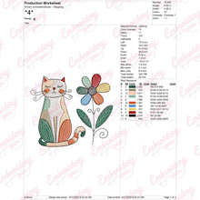 Whimsical Cat And Flower Embroidery Design