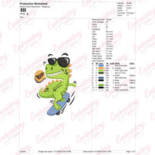 Cute Dinosaur Playing Skateboard Embroidery Design