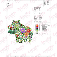Colorful Botanical Hippopotamus Embroidery Design