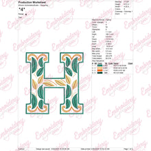Floral Alphabet Letter H Embroidery Design