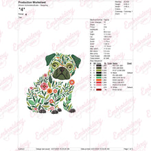 Colorful Botanical Pug Dog Embroidery Design